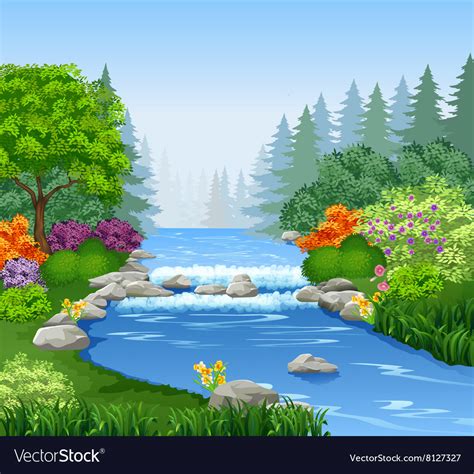 Beautiful Mountain River In Forest Royalty Free Vector Image