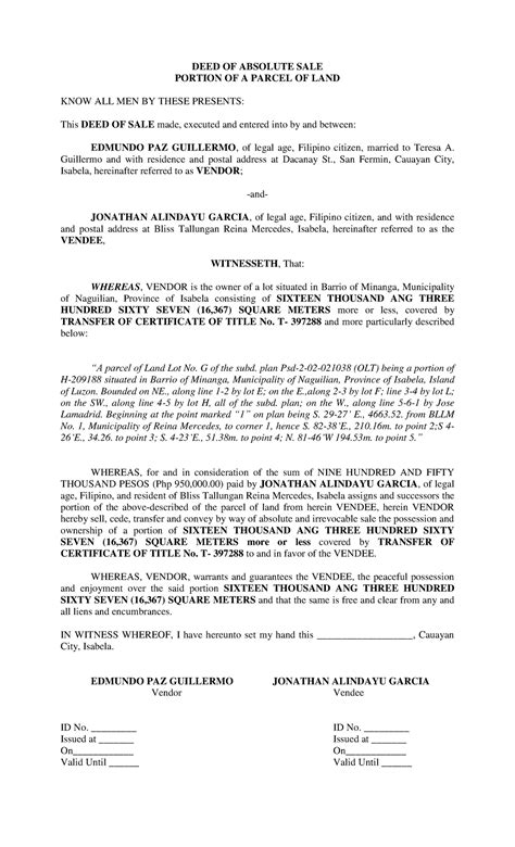 Deed Of Absolute Sale Edmundo New Deed Of Absolute Sale Portion Of A
