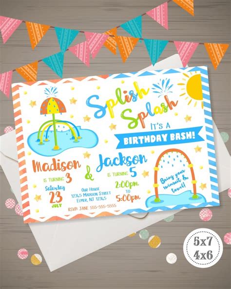 splish splash birthday invitation splash pad invitation etsy