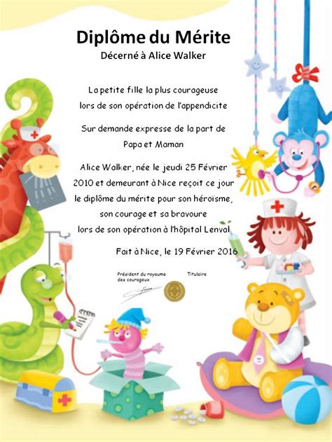 Certificat Du Mérite Enfant Courageux Message Sur Etsy France