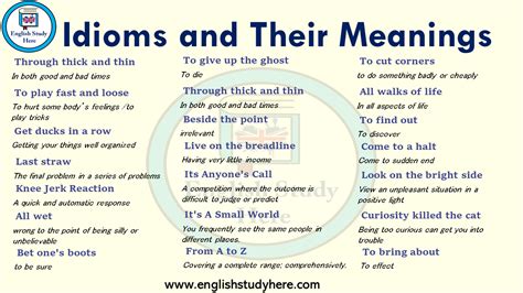 Idioms And Their Meaning Example Ng