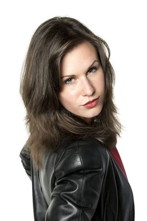 Woman With Leather Jacket Stock Photo Image Of Beautiful