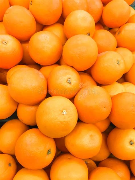 Closeup Bunch Of Fresh Oranges Fruit On Market Healthy Food Con Stock