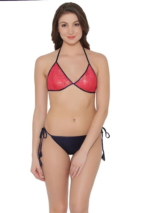 Buy Tie Up Halter Bra With Bikini Panty In Pink Navy Online India Best Prices Cod Clovia