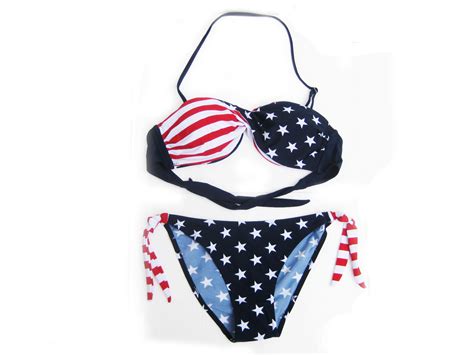 sexy usa nation flag print strapless push up bikini bikinis swimwear lovelywholesale wholesale