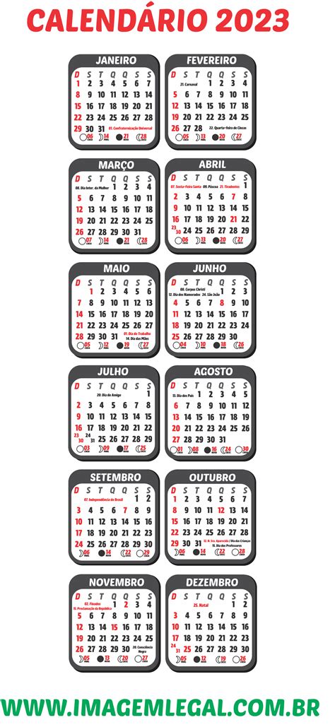 Calendário 2023 Base Preto 2 X 6 Preto Vertical Imagem Legal