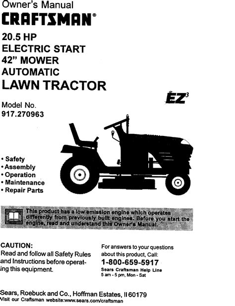 Craftsman 917270963 User Manual 205hp 42 Automatic Lawn Tractor