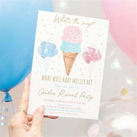 Whats The Scoop Gender Reveal Invitation Editable Printable Etsy