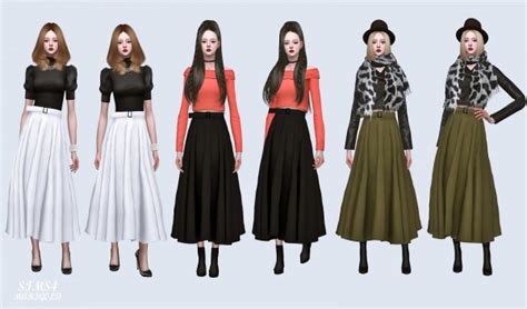 Sims4 Marigold Long Flare Skirt With Belt • Sims 4 Downloads