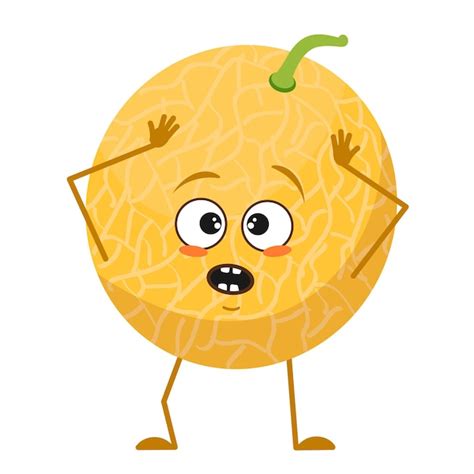 Premium Vector Cute Melon Character With Emotions In A Panic Grabs His Head Face Arms And