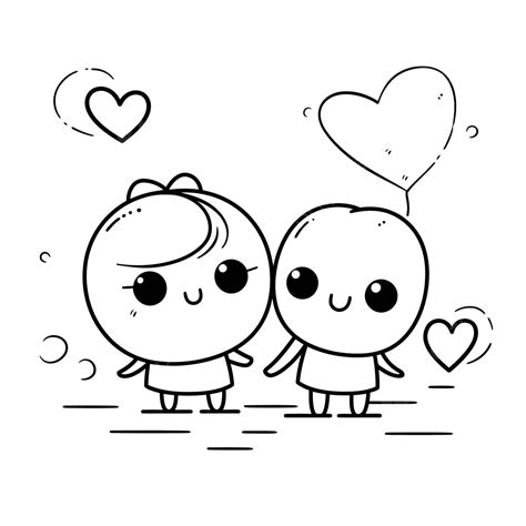 Dibujo De Pareja Kawaii Para Colorear Página Una Pareja Besándose Con