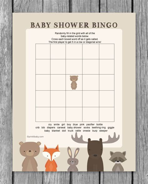 These cards are available in several popular themes and are offered in either boy or girl colors. Printable Baby Shower Bingo Game - Woodland Animal Theme ...