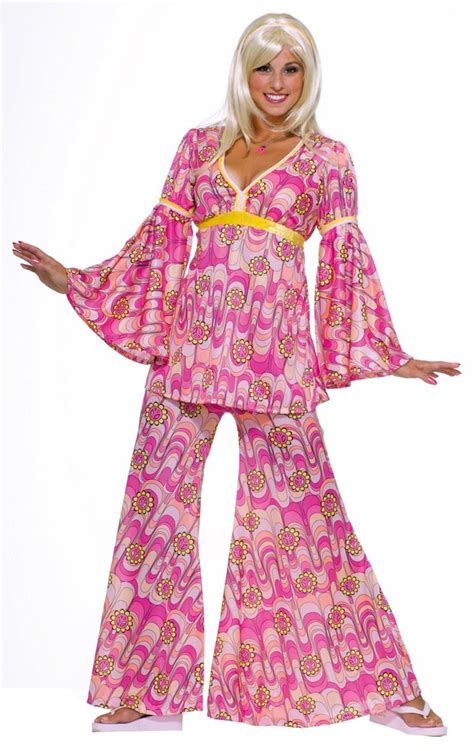 Womens Pink Flower Power Adult Hippie Costume Mr Costumes