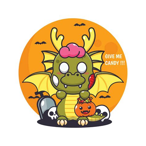 Zombie Dragon Want Candy Cute Halloween Cartoon Illustration 27700901