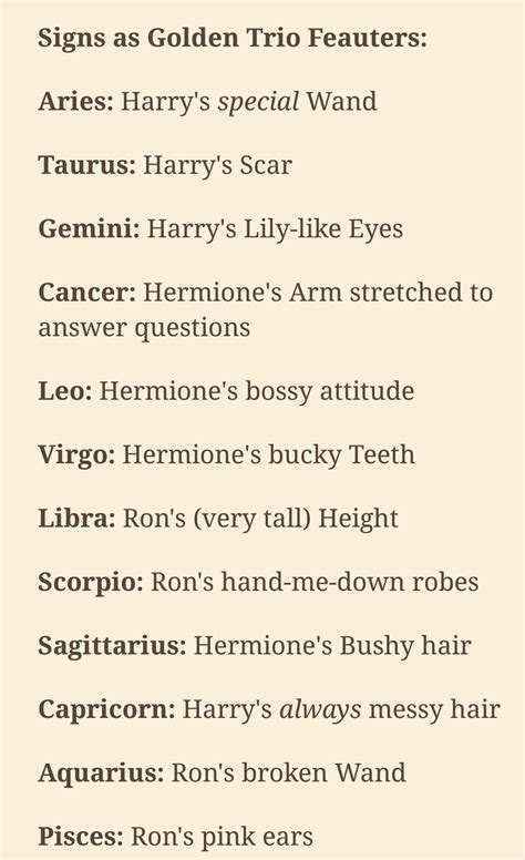 The Signs As The Golden Trios Features Zodiac Hair Aquarius Harry S Scar Signs