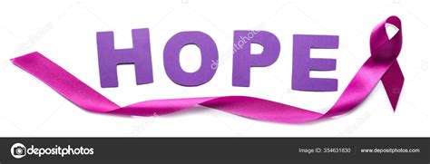 Violet Ribbon Word Hope White Background Domestic Violence Concept