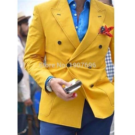 Yellow Slim Fit Mens Blazer With Double Breasted Italian Fashion Style
