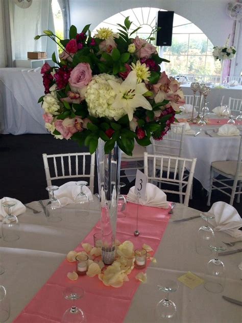 Pink And White On A Trumpet Vase Table Decorations Decor Centerpieces