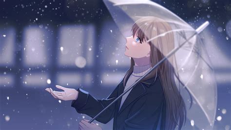 wallpaper girl umbrella rain anime art cartoon hd widescreen high definition fullscreen