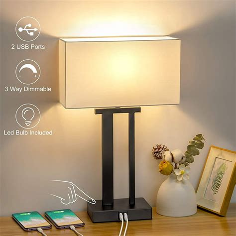 Boncoo Bedside Touch Lamp 3 Way Dimmable Nightstand Lamp With 2 Usb