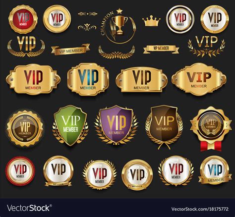 Golden Vip Labels And Badges Collection Royalty Free Vector