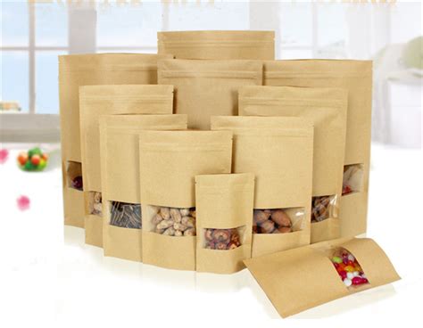 Kraft Custom Printed Stand Up Pouches With Window For Instant Food