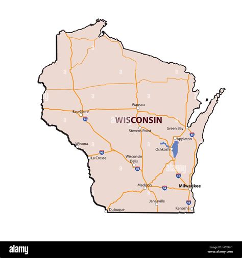Wisconsin Detailed Colour State Map With Main Highways And Major Cities