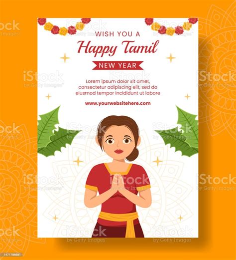 Happy Tamil New Year Vertical Poster Cartoon Hand Drawn Templates