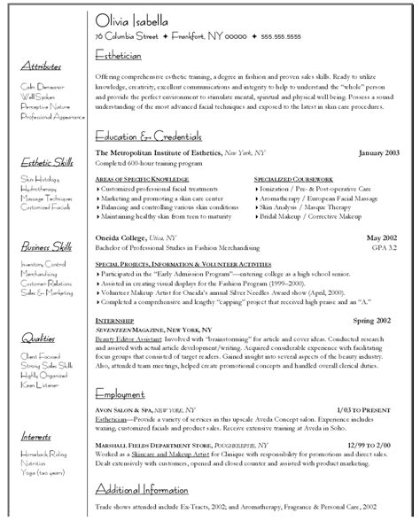 sample esthetician resume  samplebusinessresume