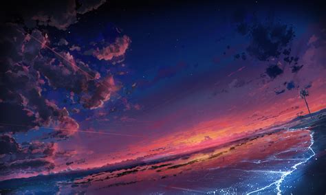 Anime Original Sky Cloud Scenic Beach Sunset Wallpaper Ilustración De