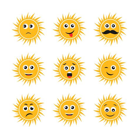 Conjunto De Soles Con Sonrisas Nueve Soles Amarillos Con Diferentes
