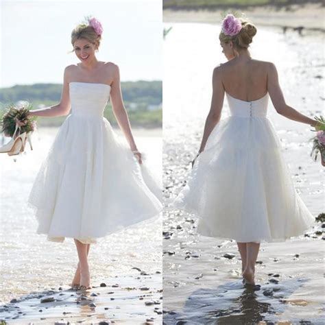 Discount White Cheap Best Short Beach Wedding Dresses A Line Plus Size