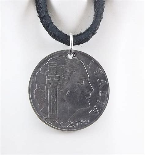 Italian Coin Necklace Centesimi Coin Pendant Leather Etsy Coin