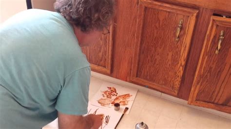 How to install pull doors on cabinets. veneer repair and touch up on oak kitchen cabinets ...