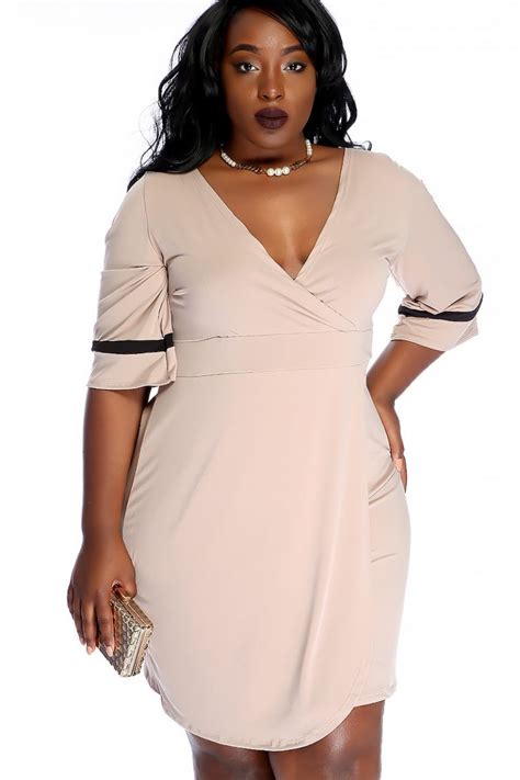 Sexy Plus Size Clothing Sexy Nude Short Sleeves Knee Length Plus Size Party Dress Jzifmen