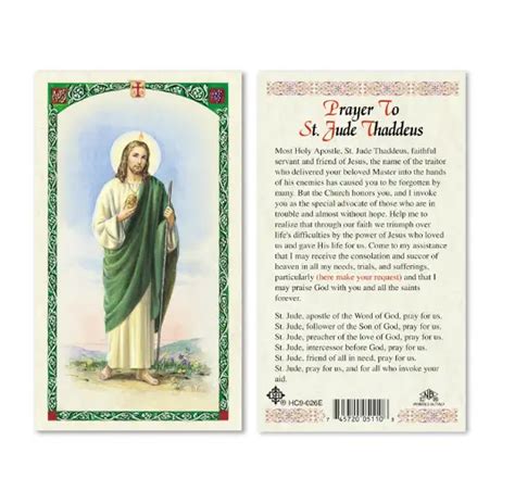 Prayer To Saint Jude Thaddeus Paperstock Holy Card Hc9 026enl 125