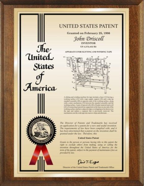 Patent Awards Patent Plaques And Inventor Recognition Patent Plaque