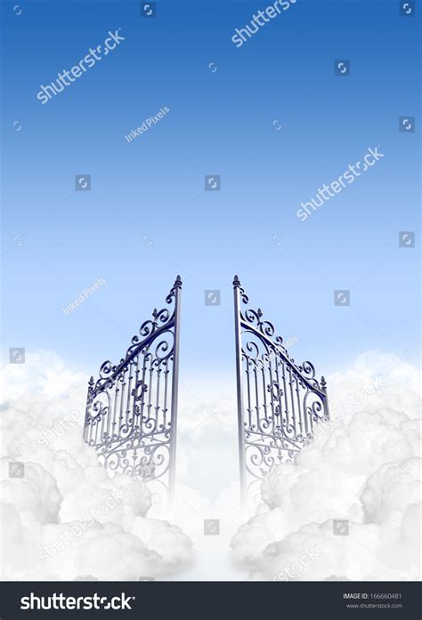Depiction Gates Heaven Clouds Open Under Stock Illustration 166660481