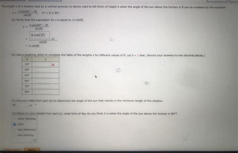 Answered: The length s of a shadow cast by a… | bartleby