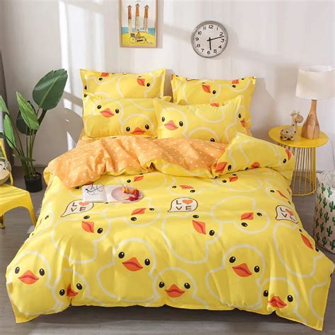 Cute Cartoon Rhubao Duck Pattern Sheet Pillowcase And Duvet Cover Sets 100 Polyester Bedlinen