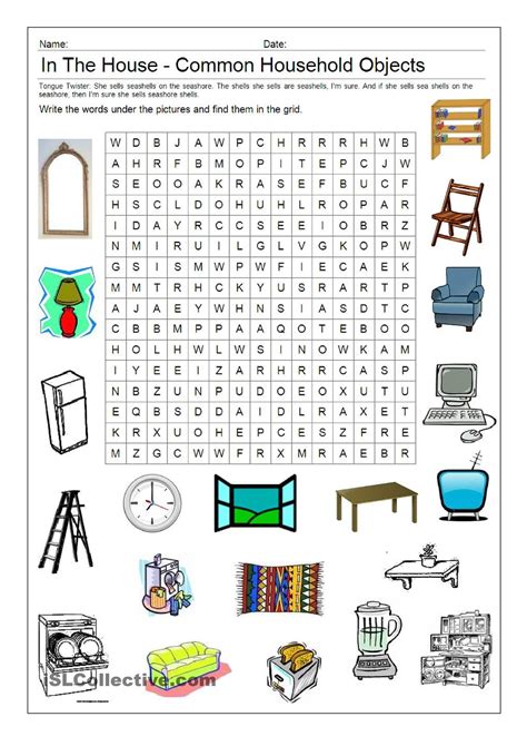 Complete The Furniture Words In The Crossword - Picture Word Search: In The House | Vocabulary, Word search printables