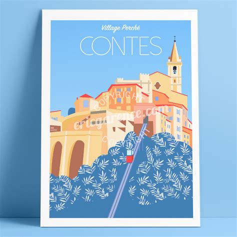Poster 50x70 By Eric Garence Contes Hiltop Village French Riviera