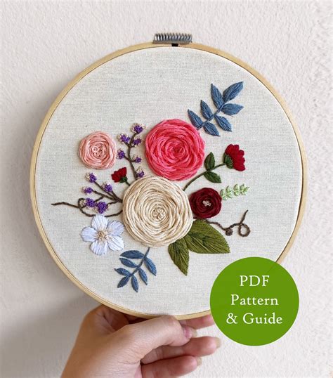 Roses Embroidery Pattern PDF Hand Embroidery Floral Etsy