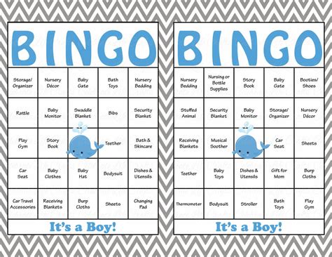 They have names of typical baby shower gifts. 30 Whale Baby Shower Bingo Cards Prefilled Bingo Cards Boy