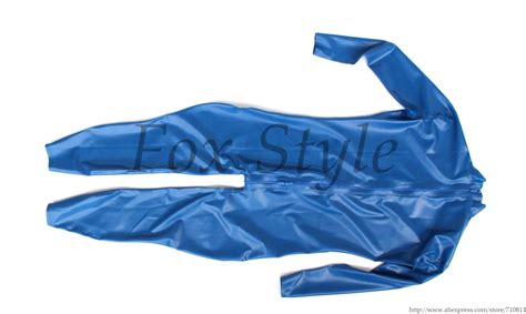 Blue Classical Rubber Latex Catsuit For Males Size Custom Back Zip To