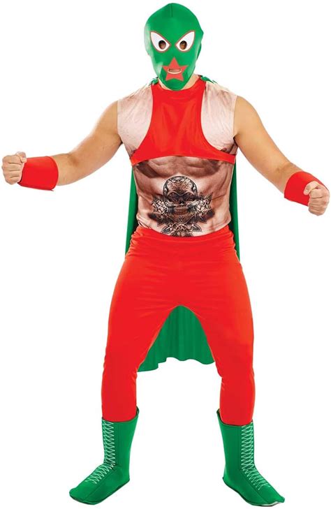 Mens Mexican Wrestler Costume Adults 80s Lucha Libre