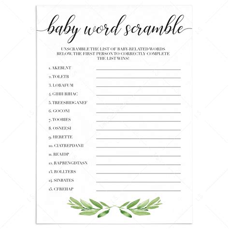 Virtual Baby Word Scramble Game For Gender Neutral Baby Shower