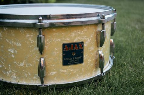 Vintage 1960s Ajax Bandh Boosey And Hawkes 14x6 Snare Drum In White