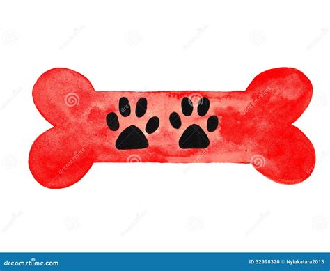 Dog Bone With Paw Prints Watercolor Stock Photo Image 32998320