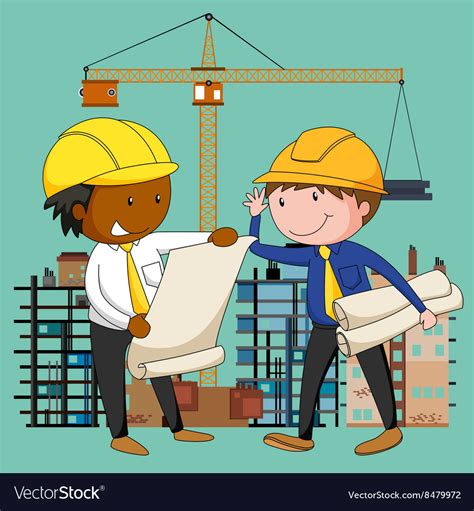 Engineers Working At The Construction Site Vector Image